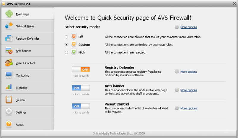 Screenshot af AVS Firewall