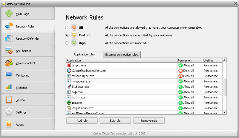 Screenshot af AVS Firewall