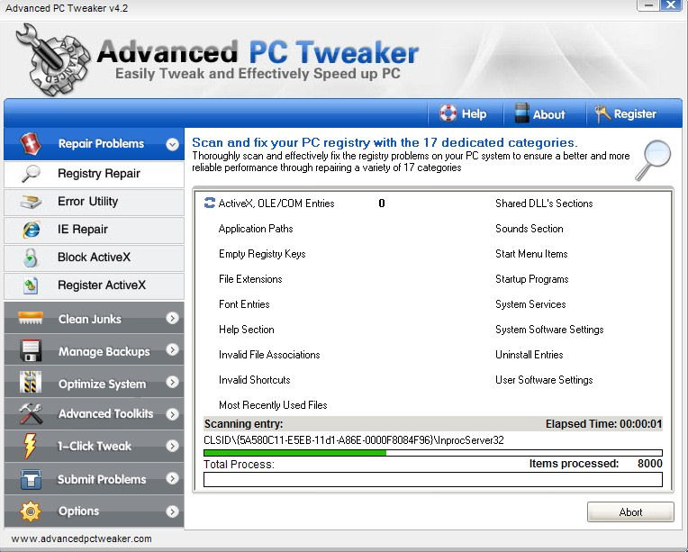 Screenshot af Advanced PC Tweaker