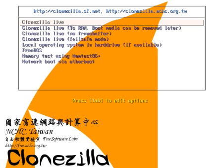 Screenshot af Clonezilla