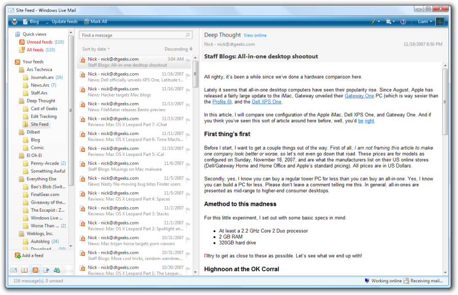 Screenshot af Windows Live Mail