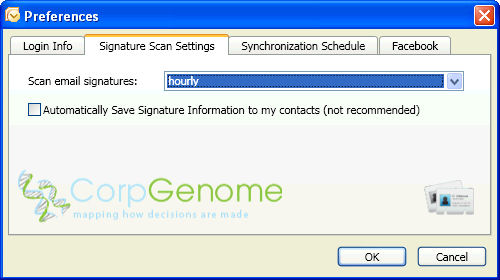 Screenshot af CorpGenome Microsoft Outlook Plugin