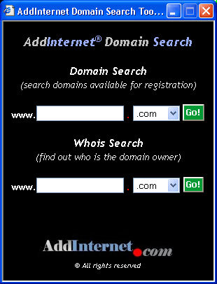 Screenshot af AddInternet Domain Search