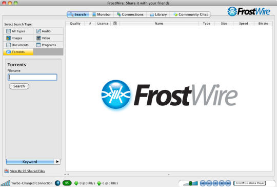 Screenshot af FrostWire für Mac