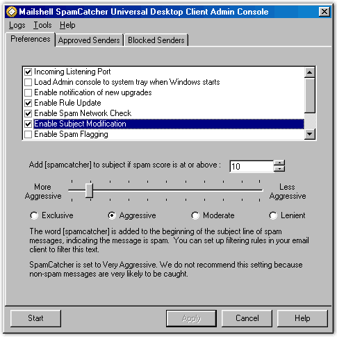 Screenshot af Mailshell Anti-Spam Desktop
