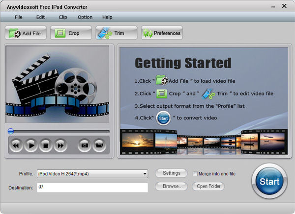 Screenshot af Anyvideosoft Free iPod Video Converter 