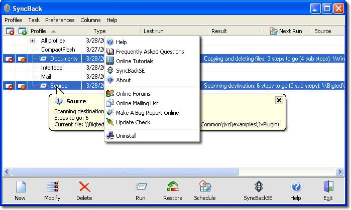 Screenshot af SyncBack Freeware