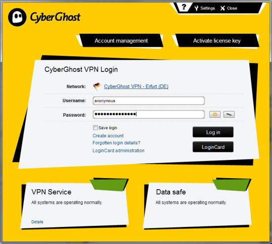 Screenshot af CyberGhost VPN
