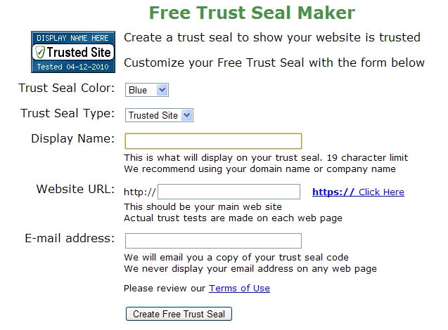 Screenshot af Free Trust Seal Maker