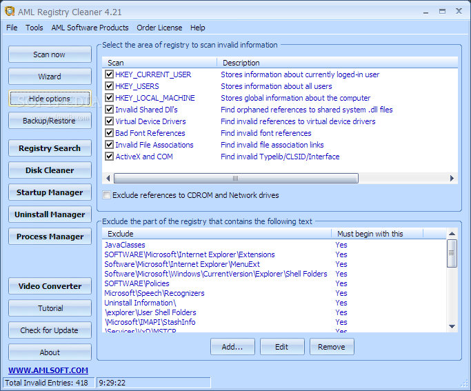 Screenshot af AML Registry Cleaner