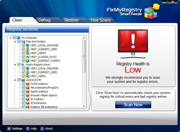 Screenshot af FixMyRegistry