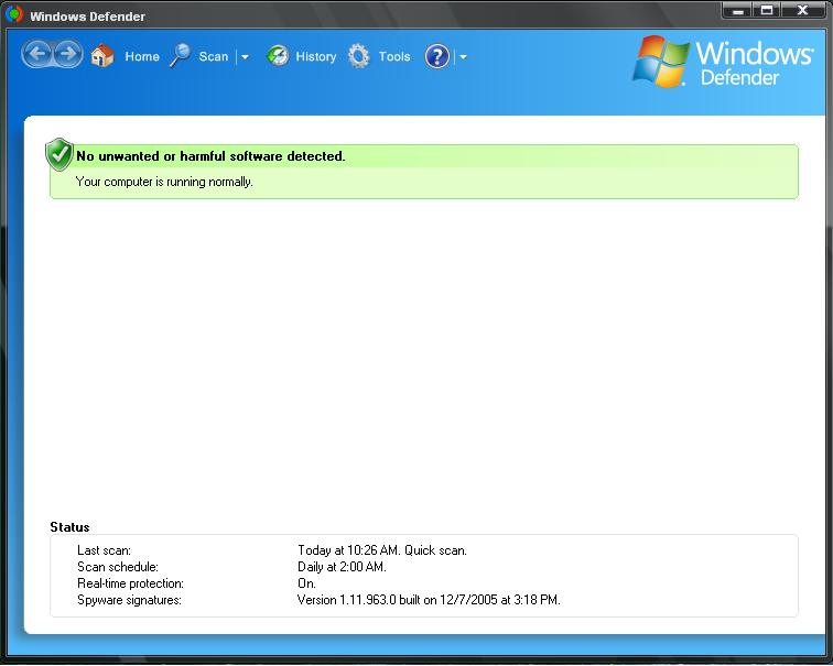 Screenshot af Microsoft Windows Defender