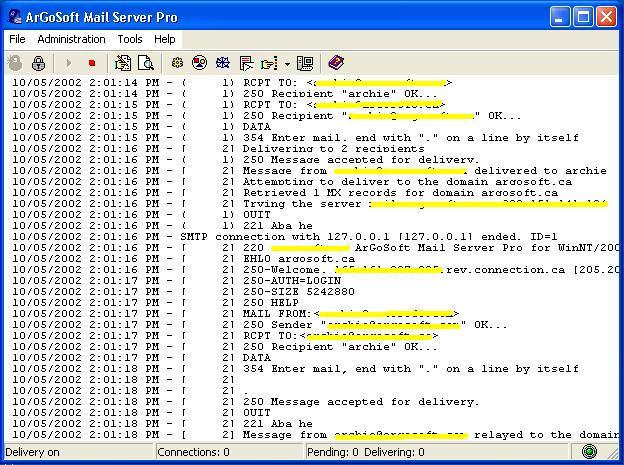 Screenshot af ArGoSoft Mail Server