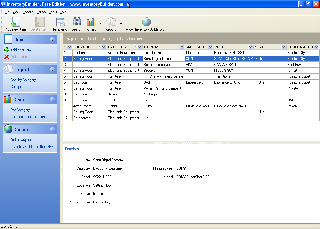 Screenshot af InventoryBuilder
