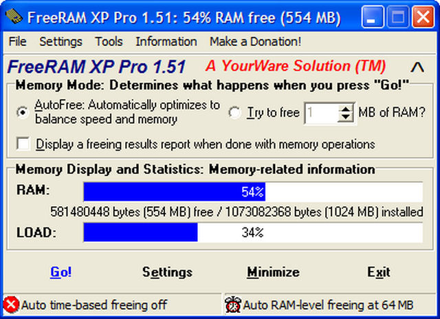Screenshot af FreeRAM XP Pro